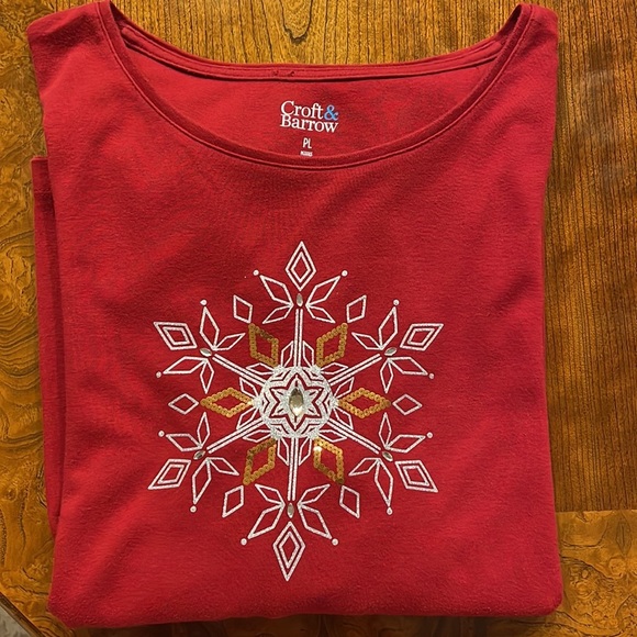 Croft & Barrow women’s HOLIDAY sparkle snowflake li g sleeve top cotton size PL - Picture 9 of 9